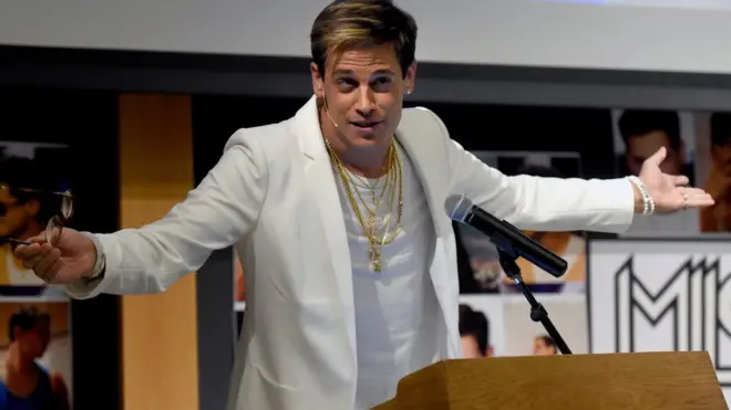Writer Milo Yiannopoulos at one of his controversial university speaking engagements in the US