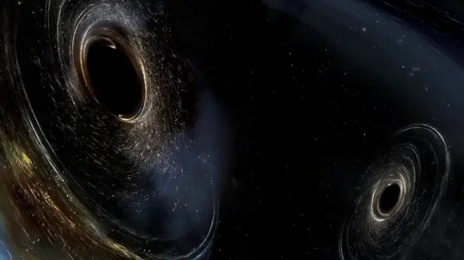 หลุมดำซึ่งกำลังจะชนและรวมตัวเข้าด้วยกัน หมุนอยู่ในแนวที่ไม่ขนานกัน