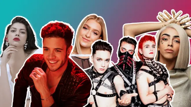 The Eurovision 2019 entries for (from left to right) Greece, Switzerland, Belarus, Iceland and France