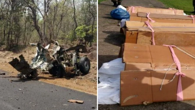 દાવો કરવામાં આવી રહ્યો છે કે ખોખામાં મૂકવામાં આવેલા મૃતદેહો ગઢચિરૌલીમાં મૃત્યુ પામેલા જવાનોના છે