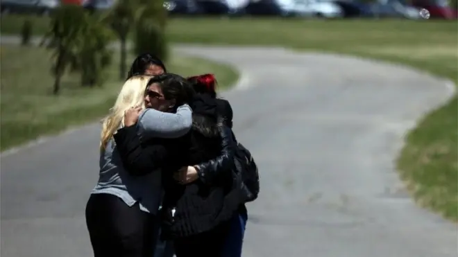 Relatives of some of the 44 crew members of the missing at sea ARA San Juan submarine react as they arrive to an Argentine naval base in Mar del Plata, Argentina November 23, 2017.