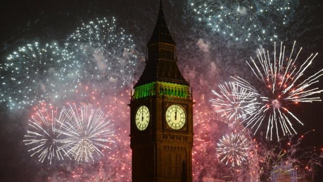新年焰火下的伦敦的大本钟