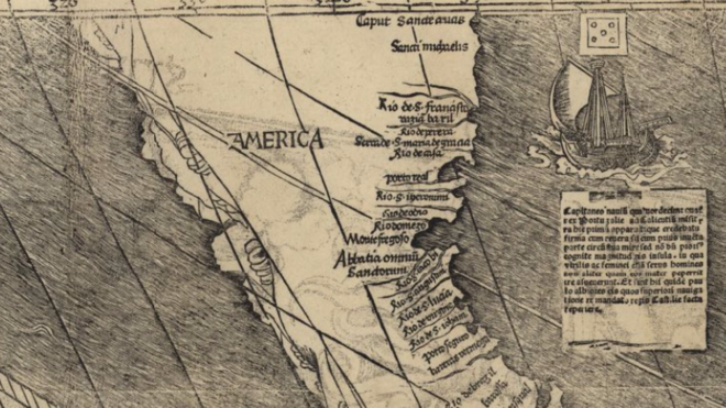 Sección del mapa donde aparece la palabra América.