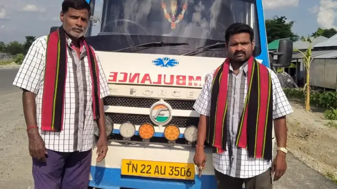 Jayendran Perumal ( left) and Chinnathambi Sellaiya drove the length of India over three and a half days to deliver the dead body