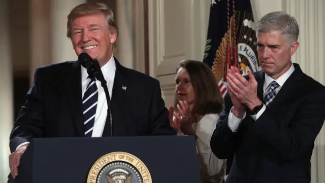 Donald Trump ketika mengumumkan pencalonan Neil Gorsuch sebagia Hakim di Mahkamah Agung.