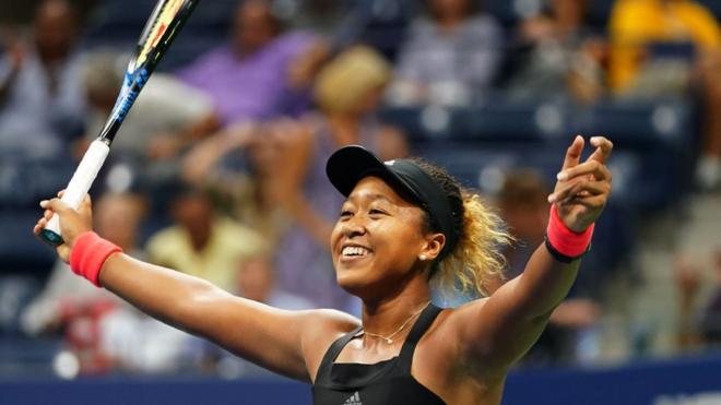 Naomi Osaka celebrates a win in the US Open