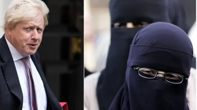 बोरिस जॉनसन और बुर्क़े में एक महिला