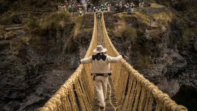 Crossing the new bridge
