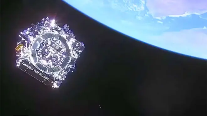 An image taken from the top of the Ariane as Webb separates to begin the next phase of its journey