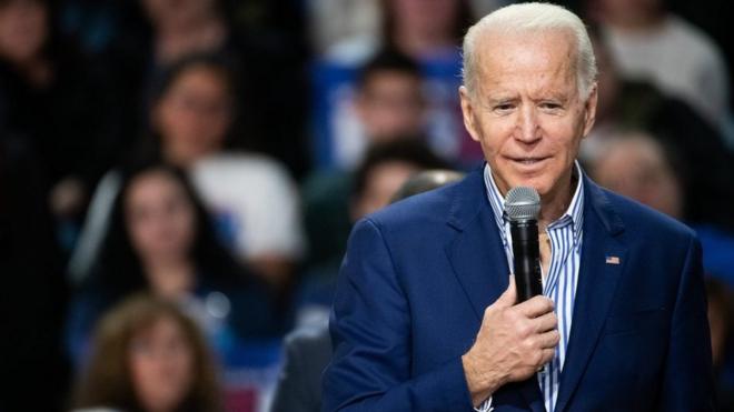 Democratic presidential candidate former Vice President Joe Biden addresses a crowd