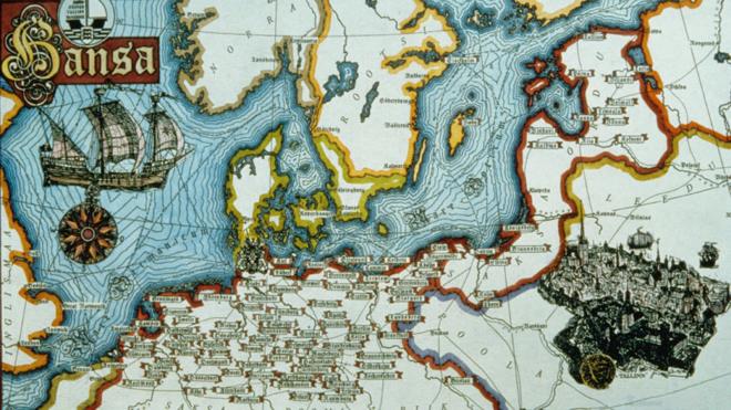 Mapa que muestra la Liga Hanseática