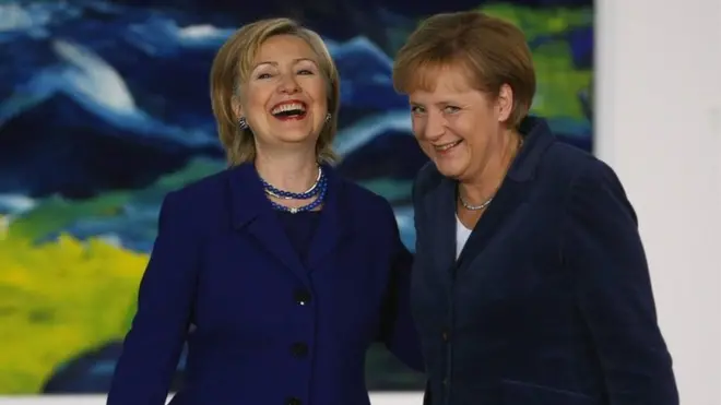 Images of Hillary Clinton and Angela Merkel both inspired women to make longer speeches