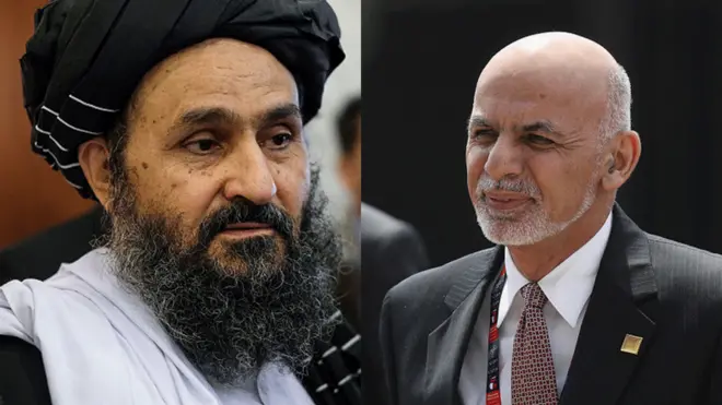 محمد اشرف غني (ښۍ خوا) او د طالبانو مرستیال ملا عبد الغني برادر