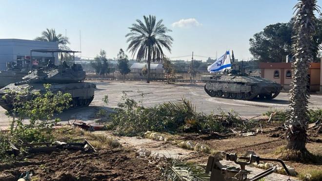 IDF armoured vehicles at the Rafah crossing (IDF handout image)