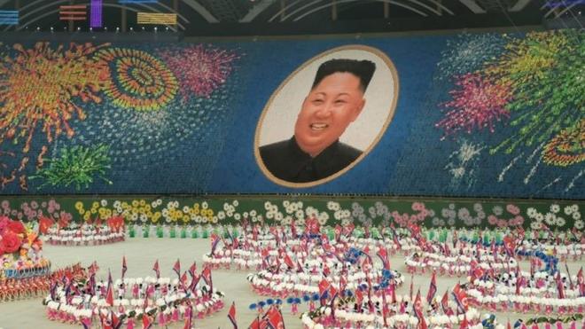 An image of North Korean leader Kim Jong-un created by performers during the opening day of the Mass Games in Pyongyang, North Korea