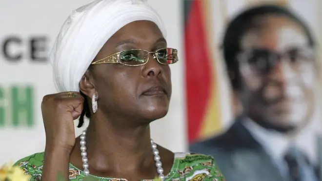 Grace Mugabe na di second wife of President Robert Mugabe