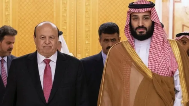 यमन के निर्वासित राष्ट्रपति हादी के साथ सऊदी अरब के क्राउन प्रिंस मोहम्मद बिन सलमान