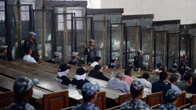 Prominent leaders of the banned Muslim Brotherhood and an award-winning journalist at among those sentenced