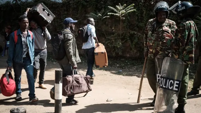 Dis students no be illegal immigrants; dem dey from University of Nairobi, wey police close on 3 October, 2017 after protests start on top di presidential election wey dey three weeks away