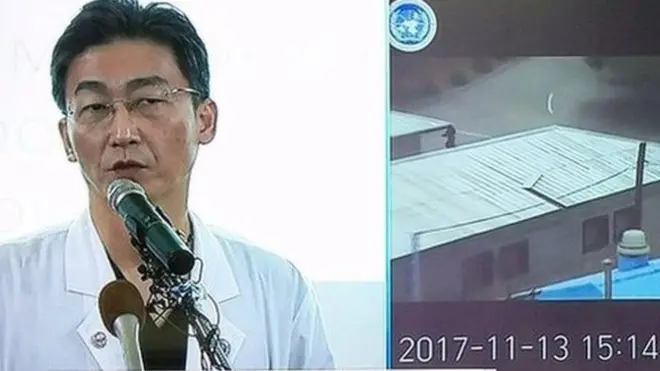 22일 오전 11시 수술 브리핑에서 이국종 교수가 귀순 병사 상태를 설명하고 있다