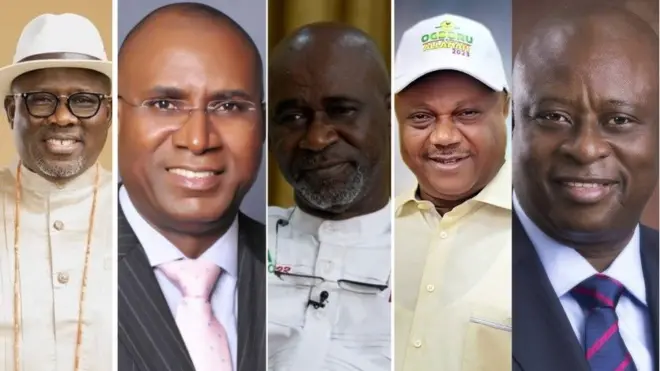 Collage picture of Deltas state govnorship candidates from PDP, APC, LP, APGA and SDP