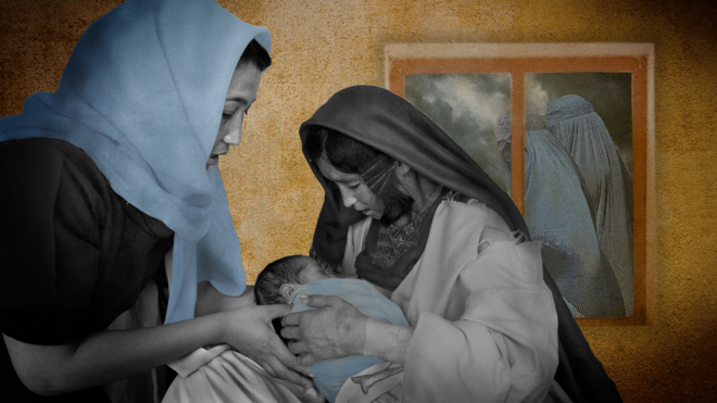 Ilustraçãocentros de apostas on lineuma parteira e uma mulher segurando um bebê