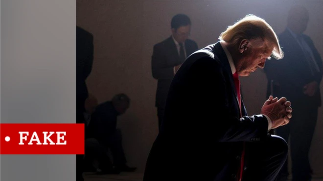 تظهر إحدى الصور التي تم إنشاؤها بواسطة الذكاء الاصطناعي دونالد ترامب راكعًا في الصلاة