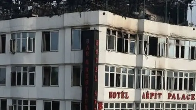 The Hotel Arpit Palace after a fire broke out on its premises in New Delhi on February 12, 2019.