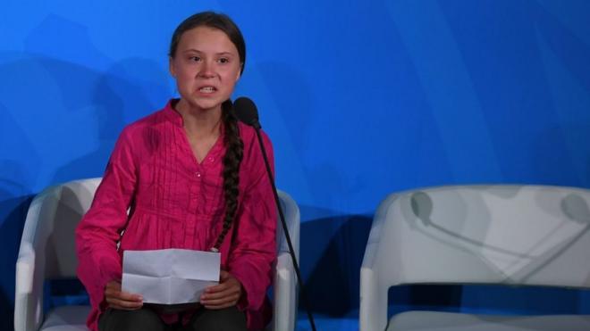 La adolescente sueca Greta Thunberg interviene en la cumbre del clima de la ONU, en Nueva York.
