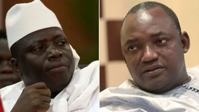 Madaxweyne Jammeh (bidix) ayaa marka hore aqbalay in uu ka adkaaday Adama Barrow balse gadaal ayuu ra’yigiisa badelay