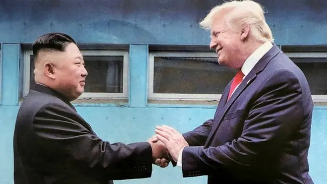 Kim Jong Un and Donald Trump shake hands on 30 June 2019