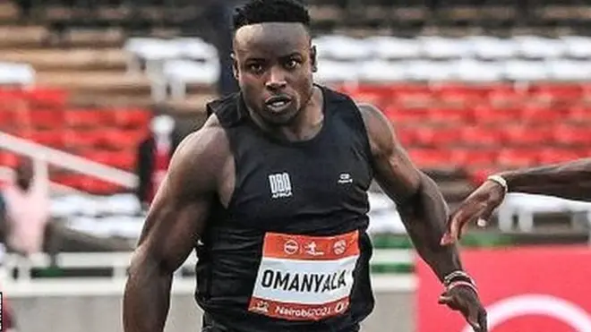Kenya's Ferdinand Omurwa Omanyala breaking the African 100m record