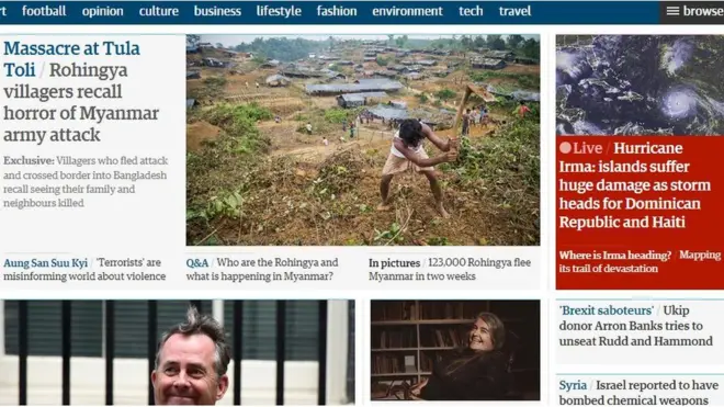 Laporan wartawan The Guardian Oliver Holmes dari kamp pengungsi Cox's Bazar di Bangladesh, sempat menjadi berita utama.