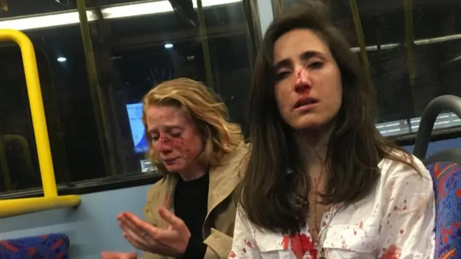 Melania Geymonat (right) and her girlfriend Chris were left covered in blood