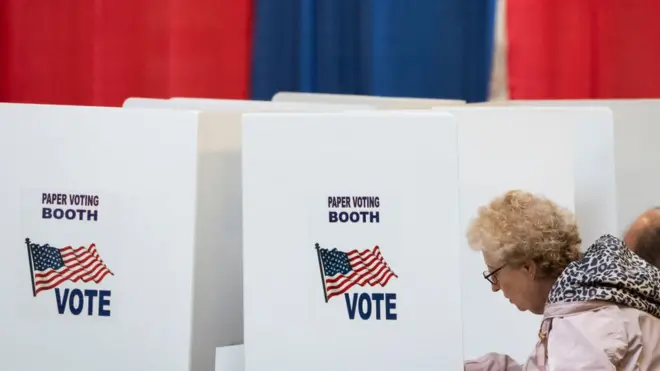 Image shows a voter in the polling booth