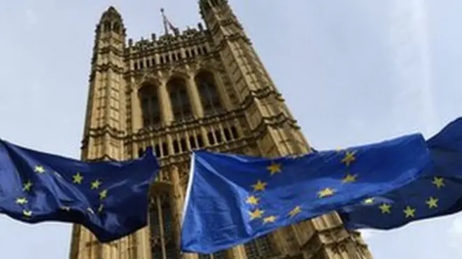 Houses of Parliament with EU flags
