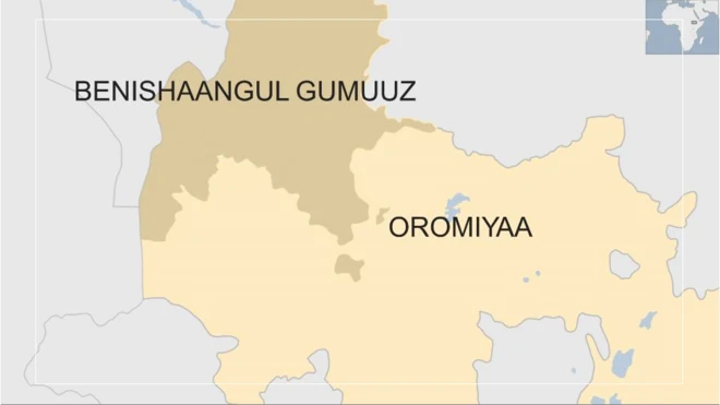 Kaartaa naannoolee Beenshanguul Gumuuzii fi Oromiyaa