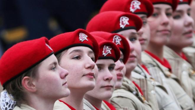2021年5月9日，參加紅場閲兵的俄羅斯青少年軍事愛國主義運動"青年軍"的成員。