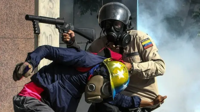 Демонстрант и полицейский