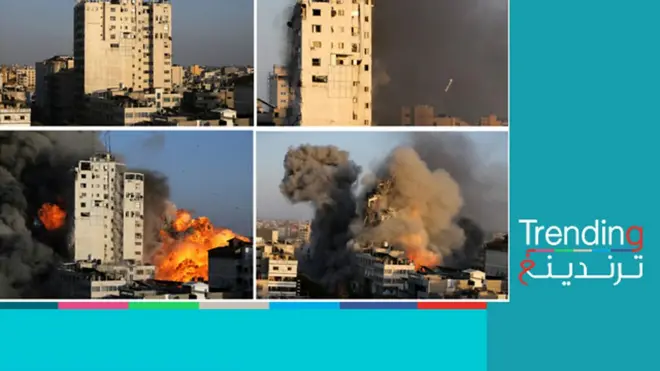 لحظة انهيار بناية الشروق في غزة ومواجهات عنيفة في اللد