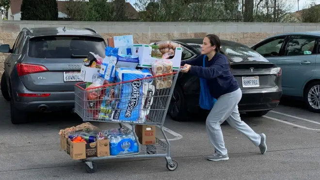 People have stockpiled in the US West Coast, where authorities are advising people to self-isolate