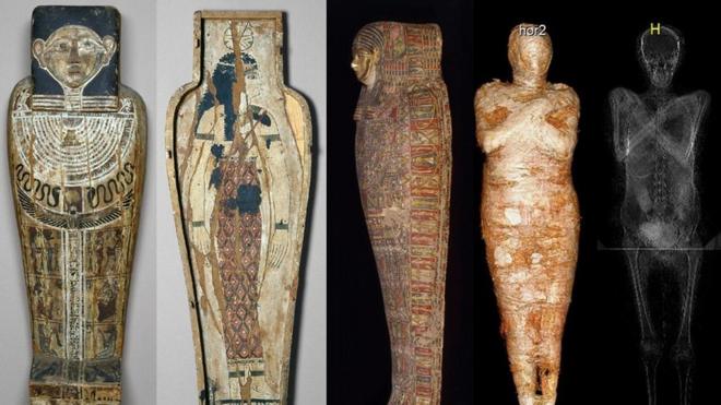 Imagen que muestra los escaneos y las visualizaciones de la momia.