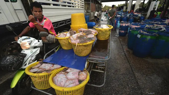 แรงงานชาวเมียนมาที่สะพานปลา