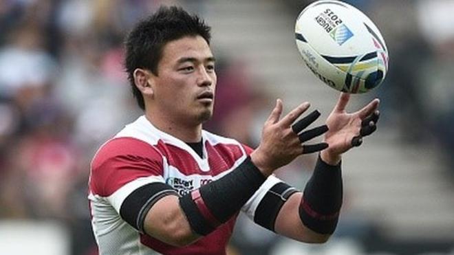 Japan's full-back Ayumu Goromaru prepares to kick a penalty during the 2015 Rugby World Cup
