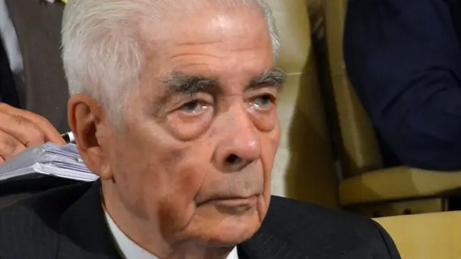 Luciano Benjamin Menendez on trial in Cordoba, Argentina on July 22, 2010