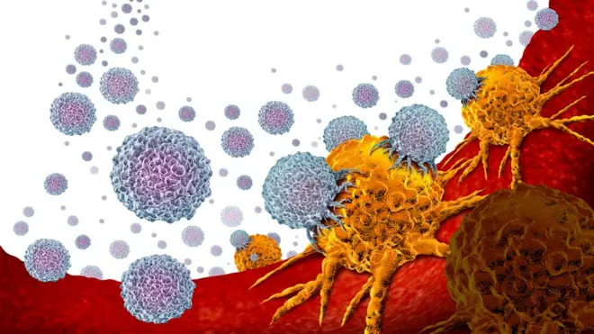 An illustration of how immunotherapy attacks cancer cells