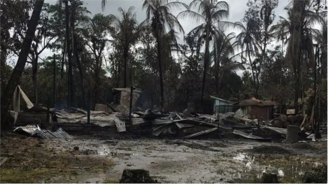 ပဋိပက္ခဖြစ်ပွားရာ ဒေသအတွင်း မီးလောင်ပျက်စီးမှုမြင်ကွင်း