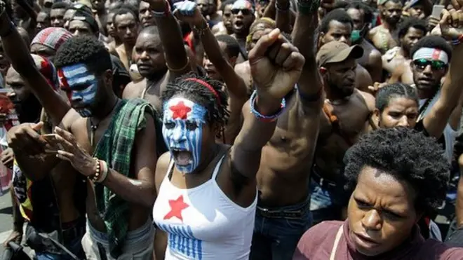 Puluhan mahasiswa Papua berunjuk rasa di Jakarta, 22 Agustus 2019.
