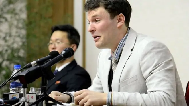 Mahasiswa AS Otto Warmbier mengatakan bahwa ia "kambing hitam yang malang" sebelum dipenjara pada tahun 2016.