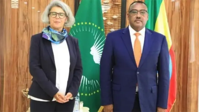 ምክትል ቀዳማይ ሚኒስተርን ሚኒስተር ጉዳያት ወፃእን ደመቀ መኮነን (የማን) ምስ ፍልይቲ ተወካሊት ሕብረት ኣውሮጳ ኣብ ቀርኒ ኣፍሪቃ ኣኔት ዌበር